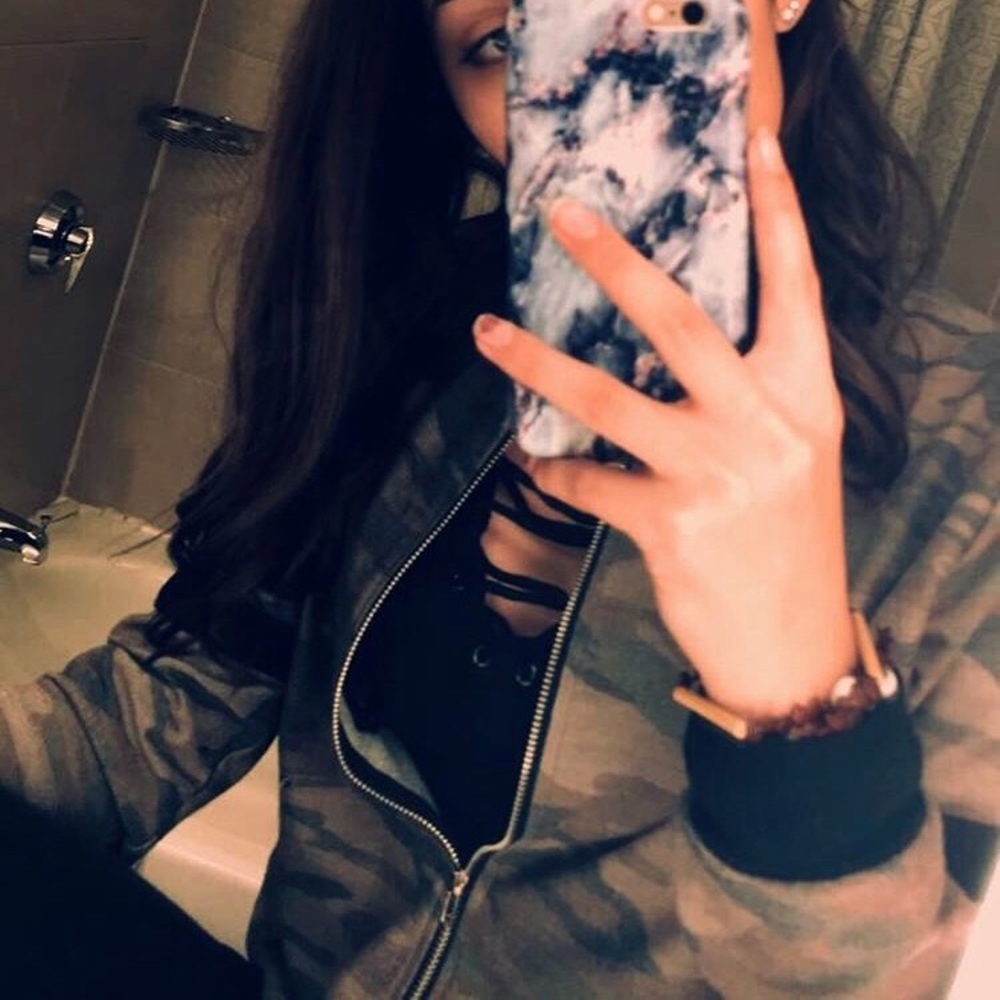 Camo zip up sweatshirt.